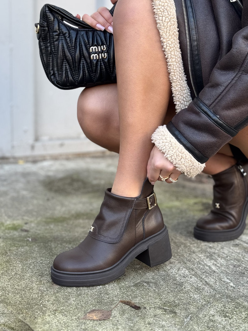 Zgrabniutkie botki KAZADII CANNES CHOCO skóra naturalna lico - obrazek 6