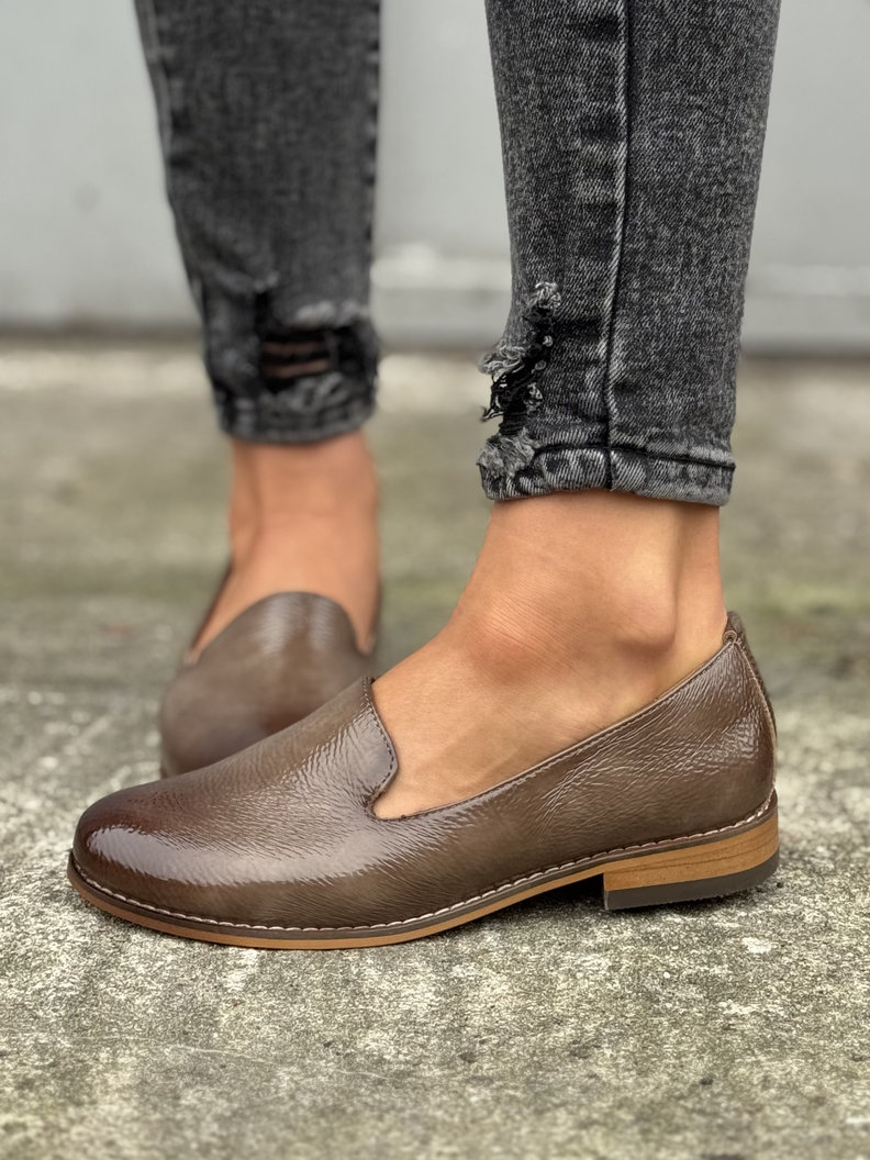 MEGA wygodne półbuty/mokasyny RUNA CAPPUCINO GLOSS