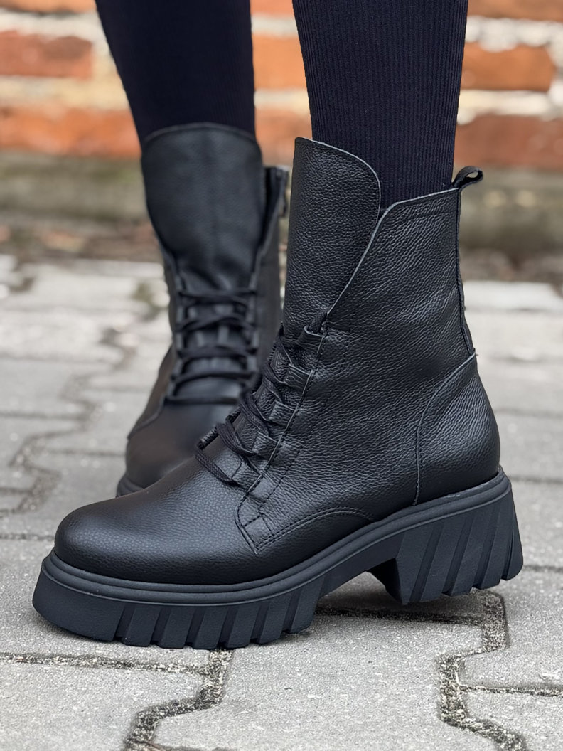 Lekkie ocieplane traperki Kazadii Soft Trek Black - skóra naturalna