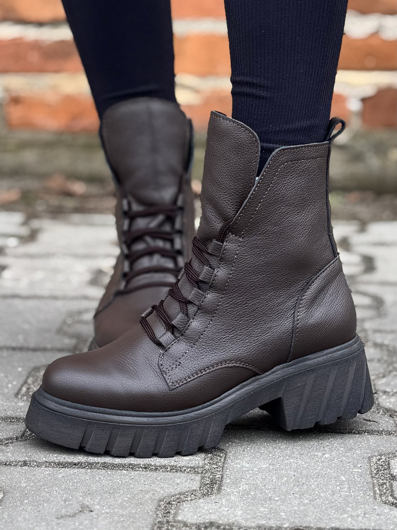 Lekkie ocieplane traperki Kazadii Soft Trek CHOCO GRAIN - skóra naturalna