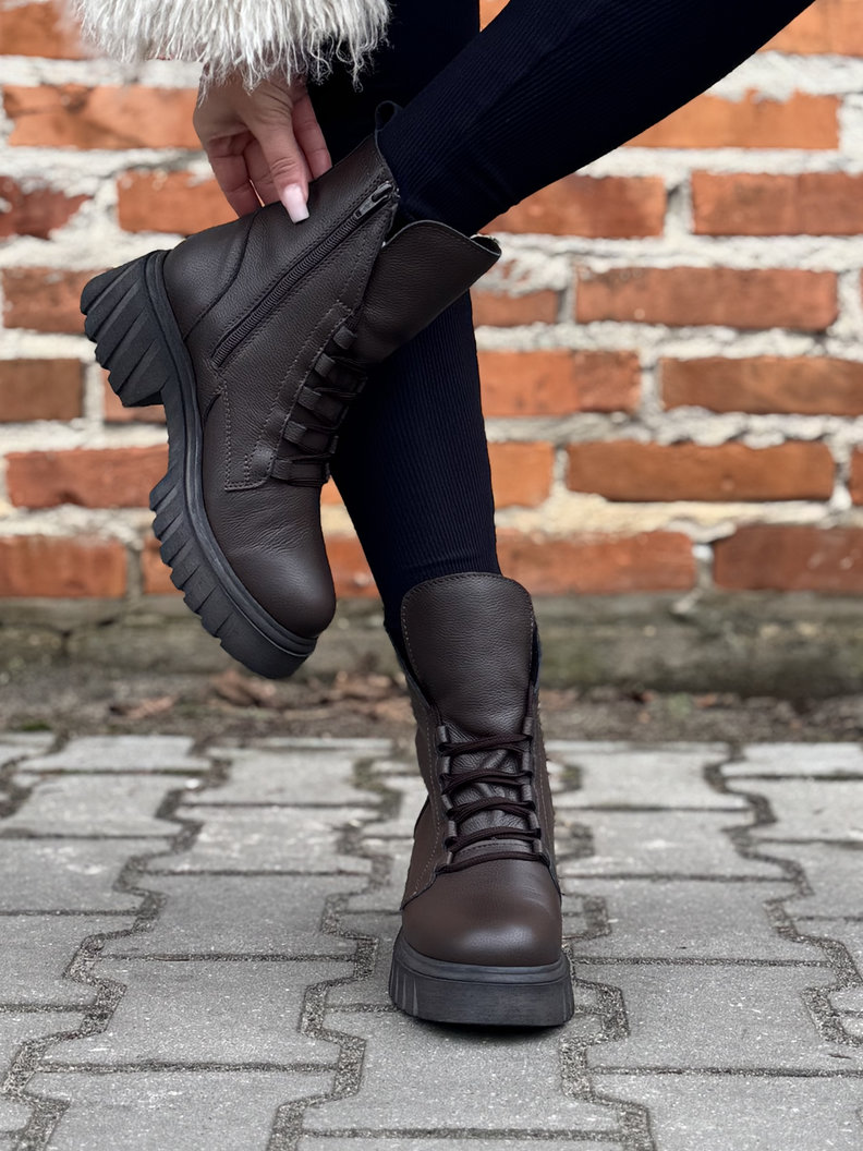 Lekkie ocieplane traperki Kazadii Soft Trek CHOCO GRAIN - skóra naturalna - obrazek 4