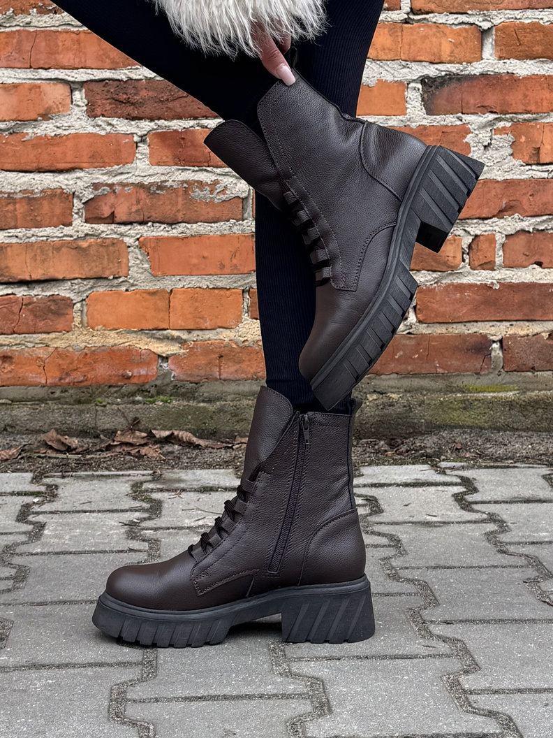 Lekkie ocieplane traperki Kazadii Soft Trek CHOCO GRAIN - skóra naturalna - obrazek 5