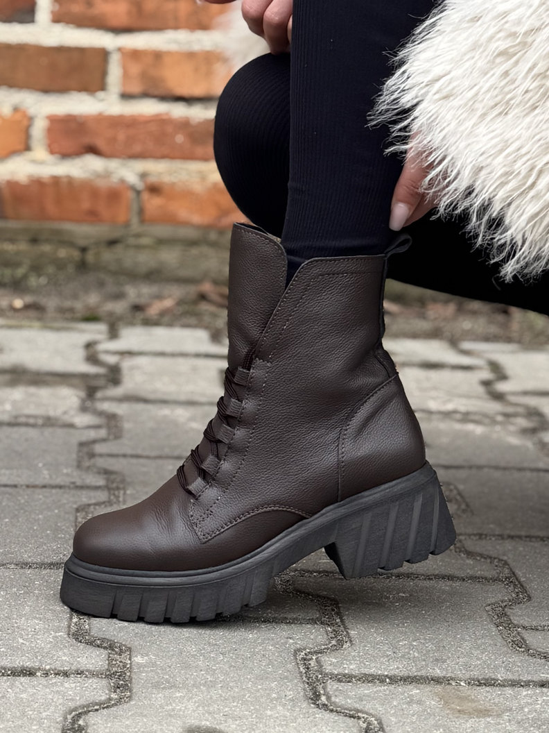 Lekkie ocieplane traperki Kazadii Soft Trek CHOCO GRAIN - skóra naturalna - obrazek 3