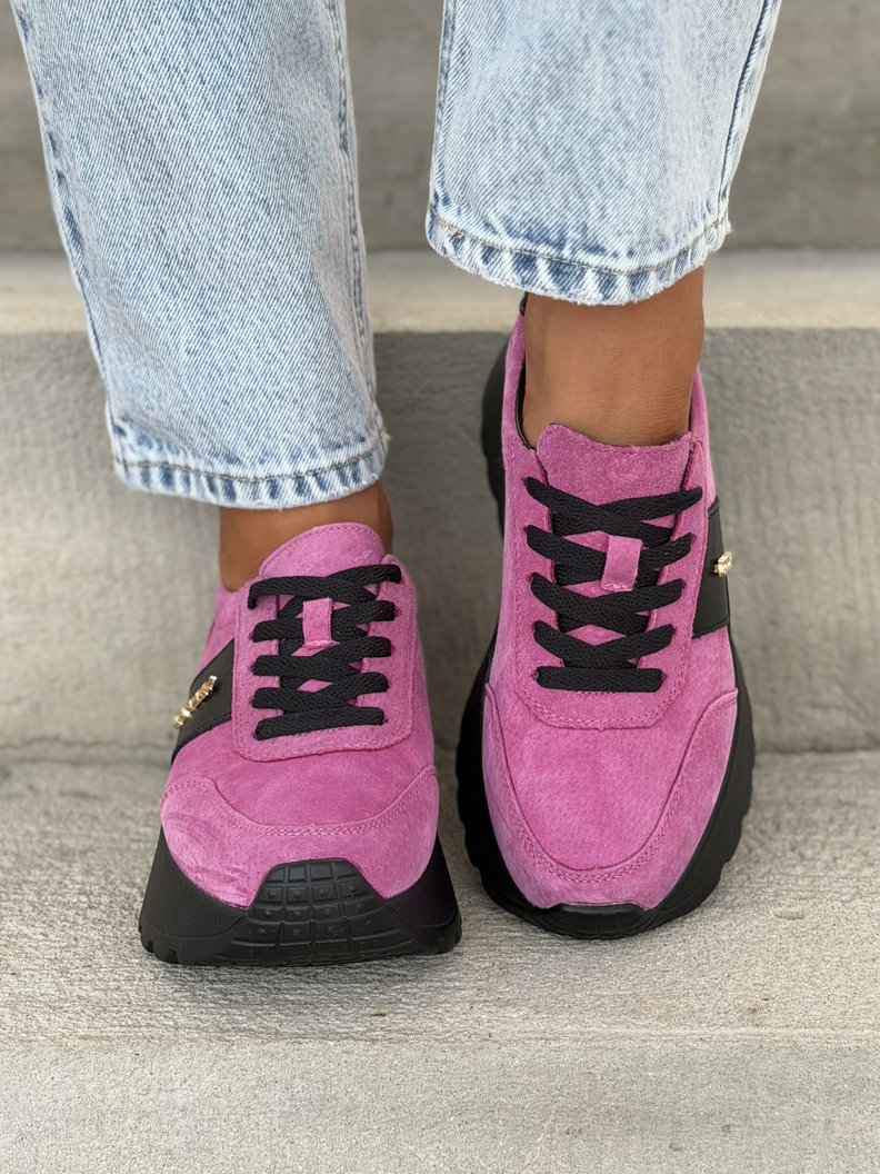 Lekkie jak piórko sneakersy SAVIA FUXIA BLACK na wyższej podeszwie skóra naturalna - obrazek 4