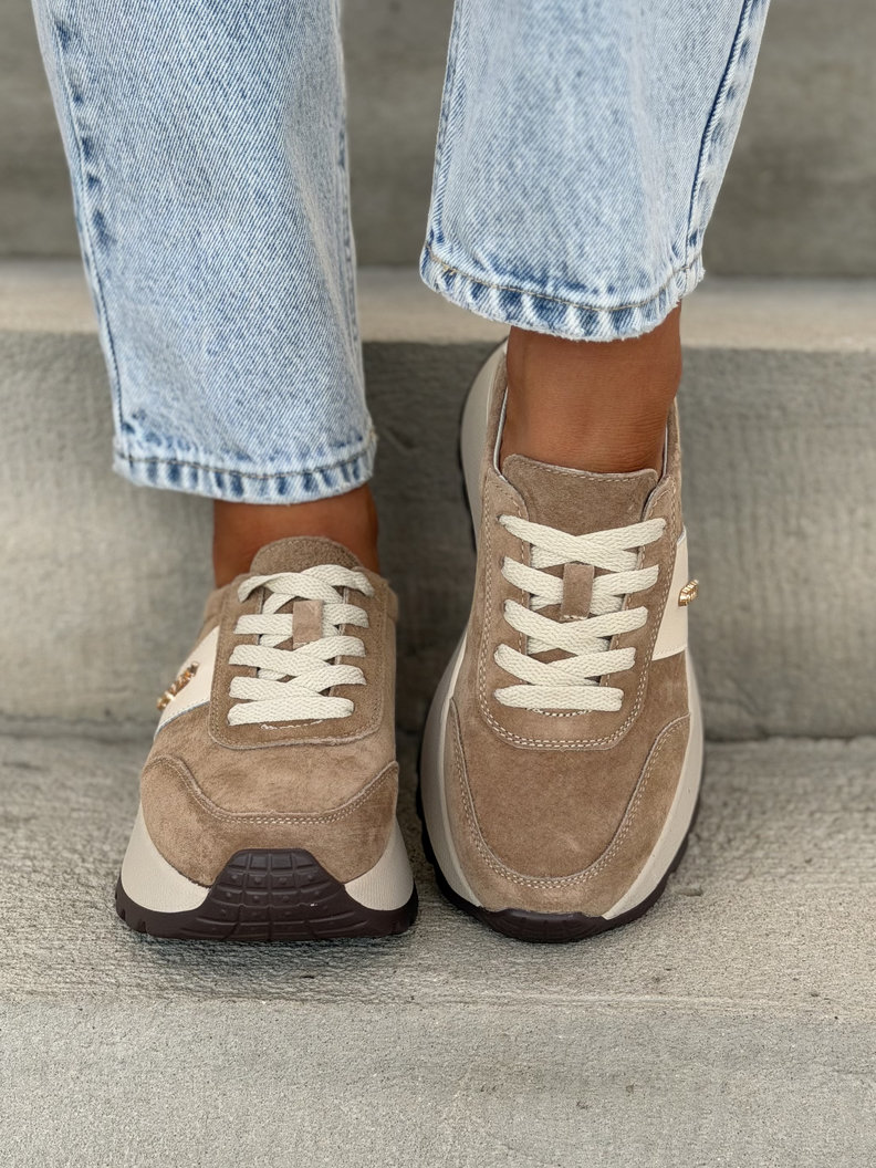 Lekkie jak piórko sneakersy SAVIA BEIGE na wyższej podeszwie skóra naturalna - obrazek 4
