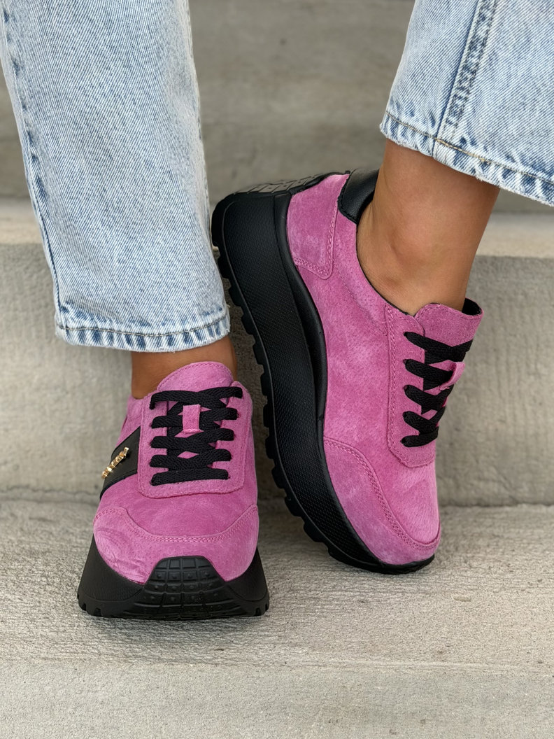 Lekkie jak piórko sneakersy SAVIA FUXIA BLACK na wyższej podeszwie skóra naturalna - obrazek 5