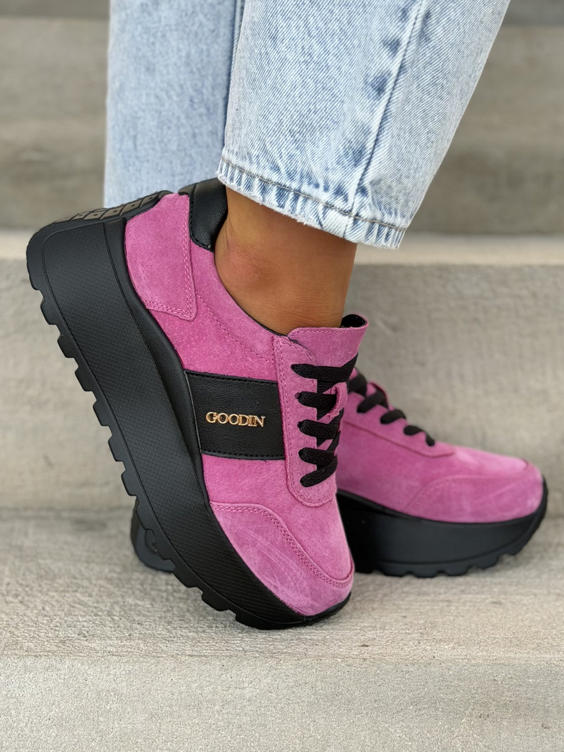 Lekkie jak piórko sneakersy SAVIA FUXIA BLACK na wyższej podeszwie skóra naturalna - obrazek 7