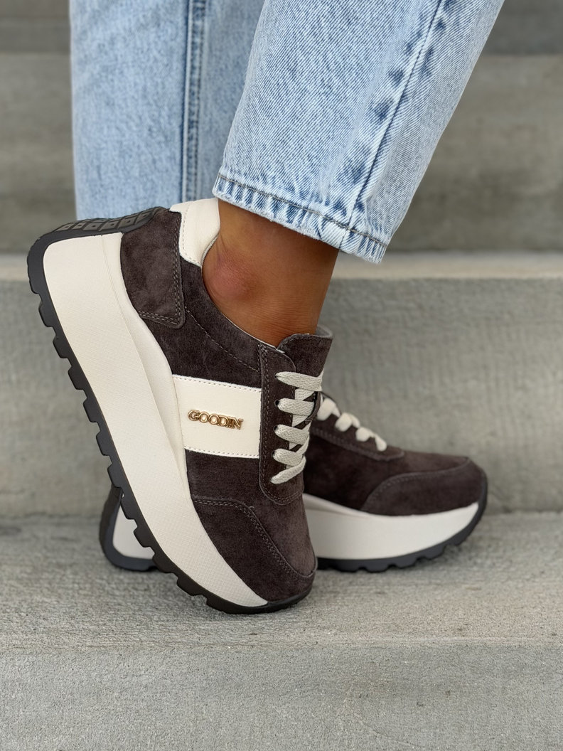 Lekkie jak piórko sneakersy SAVIA CHOCO na wyższej podeszwie skóra naturalna - obrazek 8