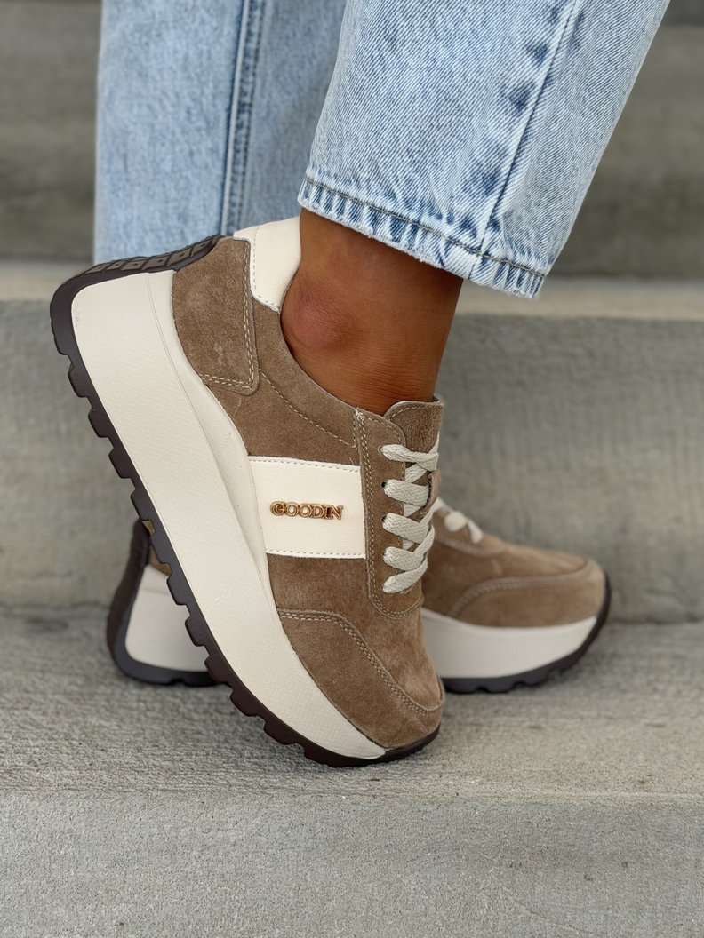 Lekkie jak piórko sneakersy SAVIA BEIGE na wyższej podeszwie skóra naturalna - obrazek 7