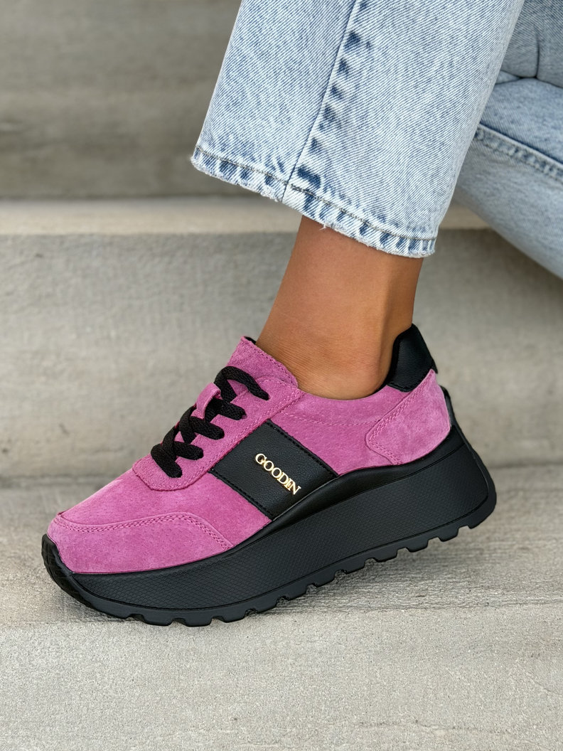 Lekkie jak piórko sneakersy SAVIA FUXIA BLACK na wyższej podeszwie skóra naturalna
