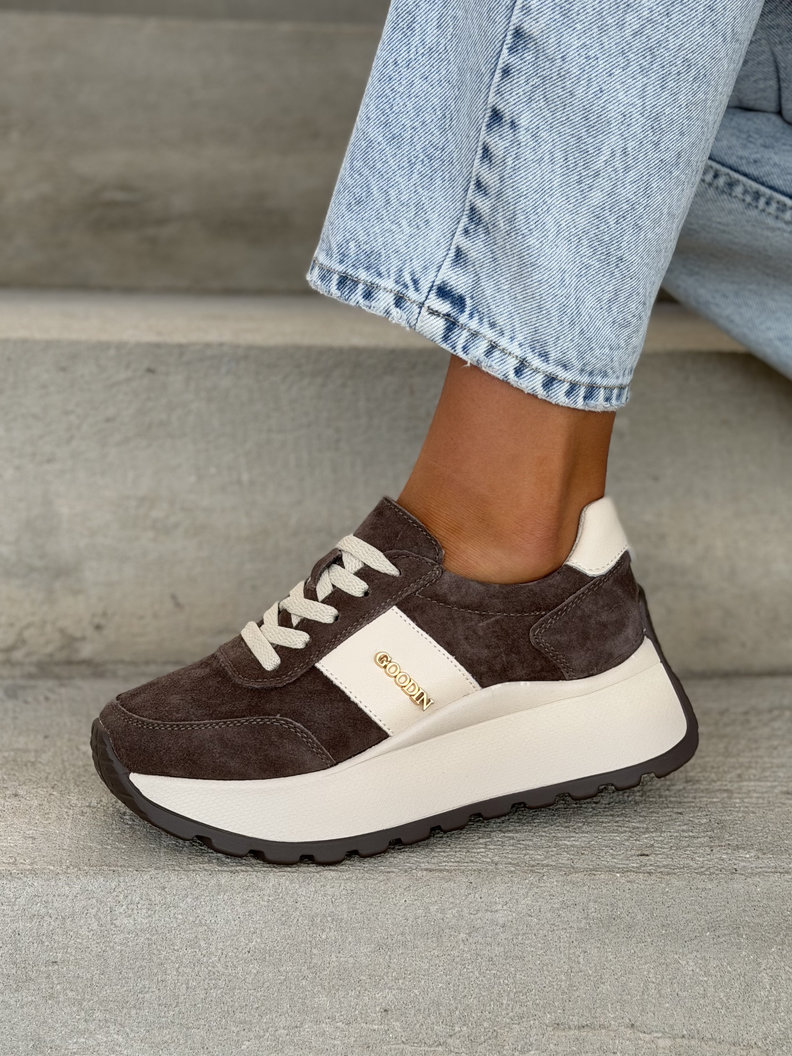 Lekkie jak piórko sneakersy SAVIA CHOCO na wyższej podeszwie skóra naturalna