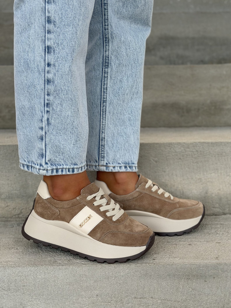 Lekkie jak piórko sneakersy SAVIA BEIGE na wyższej podeszwie skóra naturalna - obrazek 3