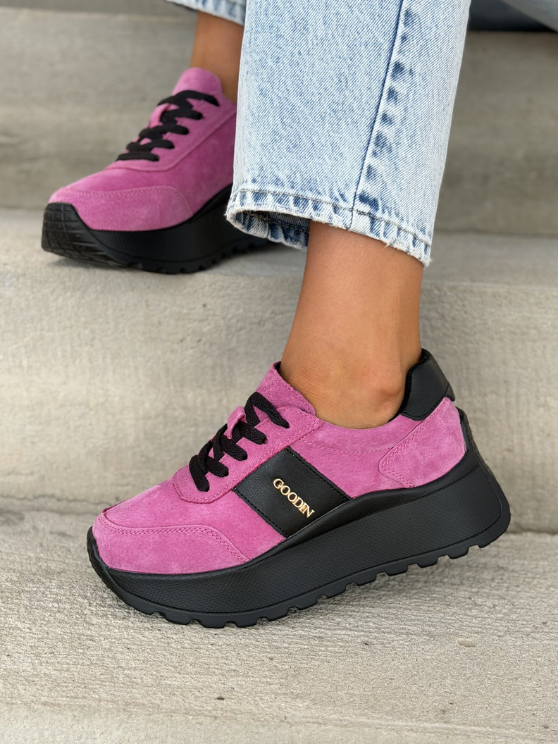 Lekkie jak piórko sneakersy SAVIA FUXIA BLACK na wyższej podeszwie skóra naturalna - obrazek 8