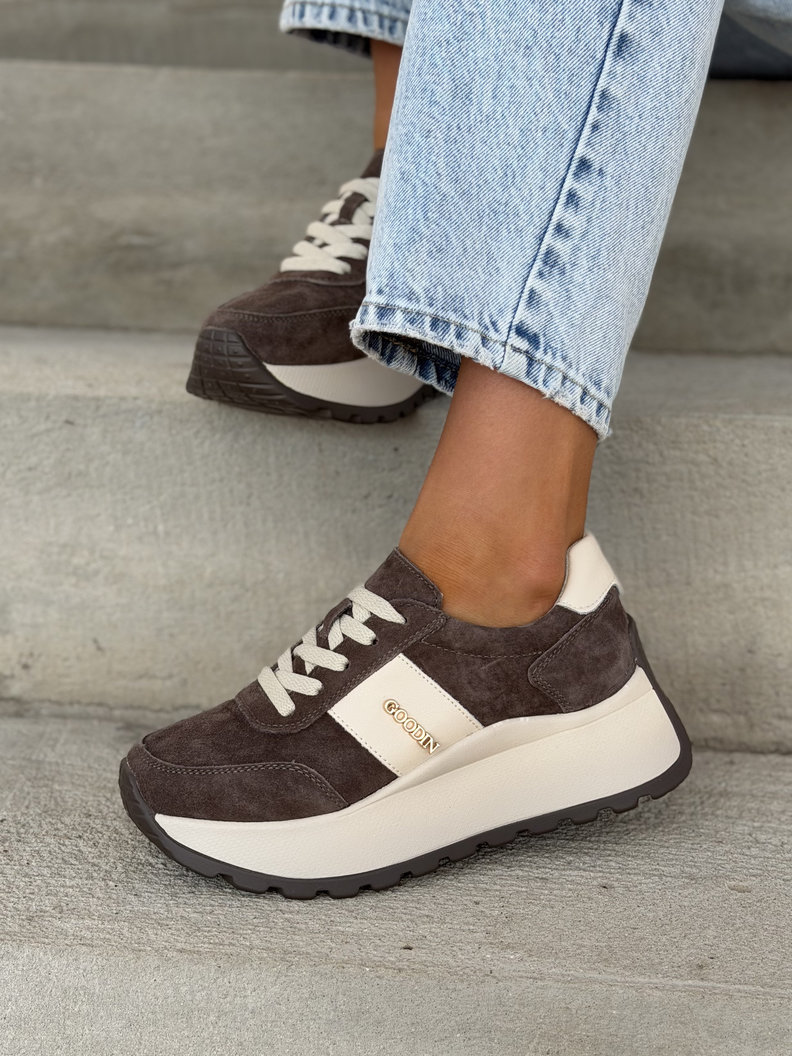 Lekkie jak piórko sneakersy SAVIA CHOCO na wyższej podeszwie skóra naturalna - obrazek 7