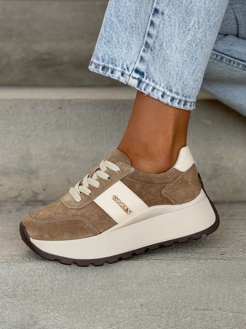 Lekkie jak piórko sneakersy SAVIA BEIGE na wyższej podeszwie skóra naturalna