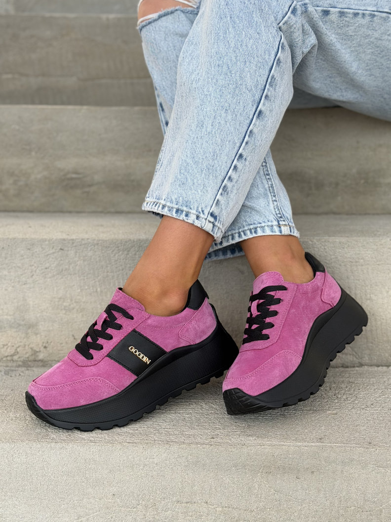 Lekkie jak piórko sneakersy SAVIA FUXIA BLACK na wyższej podeszwie skóra naturalna - obrazek 9