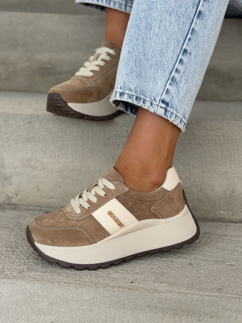 Lekkie jak piórko sneakersy SAVIA BEIGE na wyższej podeszwie skóra naturalna - obrazek 8