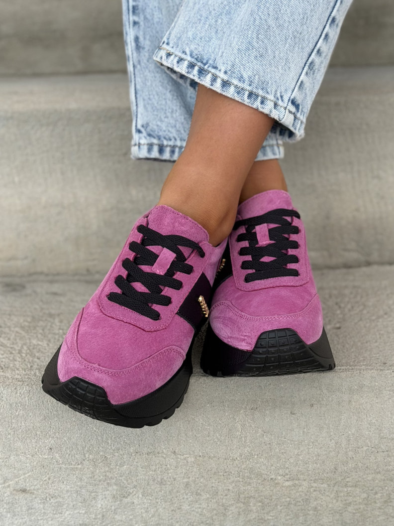 Lekkie jak piórko sneakersy SAVIA FUXIA BLACK na wyższej podeszwie skóra naturalna - obrazek 10