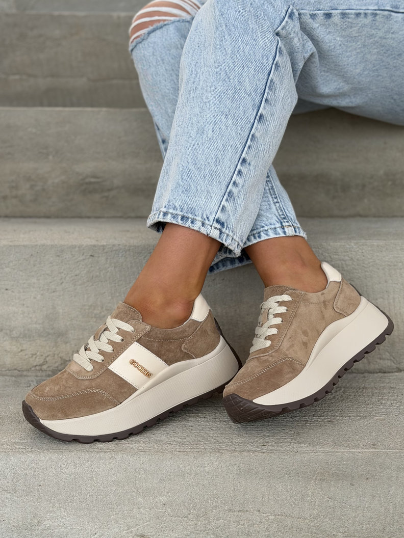 Lekkie jak piórko sneakersy SAVIA BEIGE na wyższej podeszwie skóra naturalna - obrazek 9