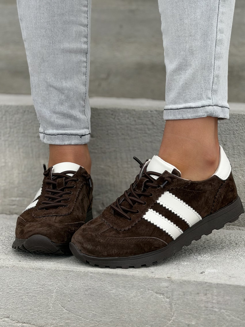 Lekkie sneakersy damskie RIVA brąz beż ze skóry naturalnej - obrazek 6