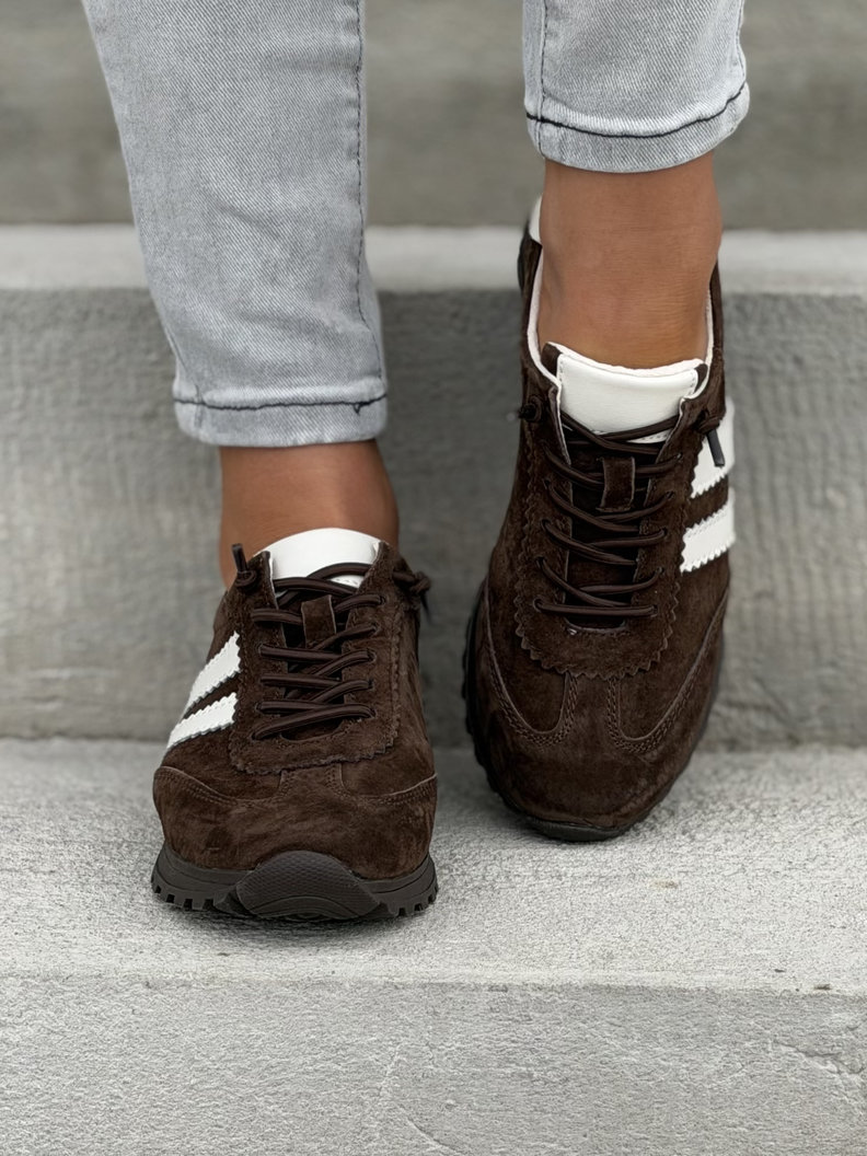 Lekkie sneakersy damskie RIVA brąz beż ze skóry naturalnej - obrazek 4