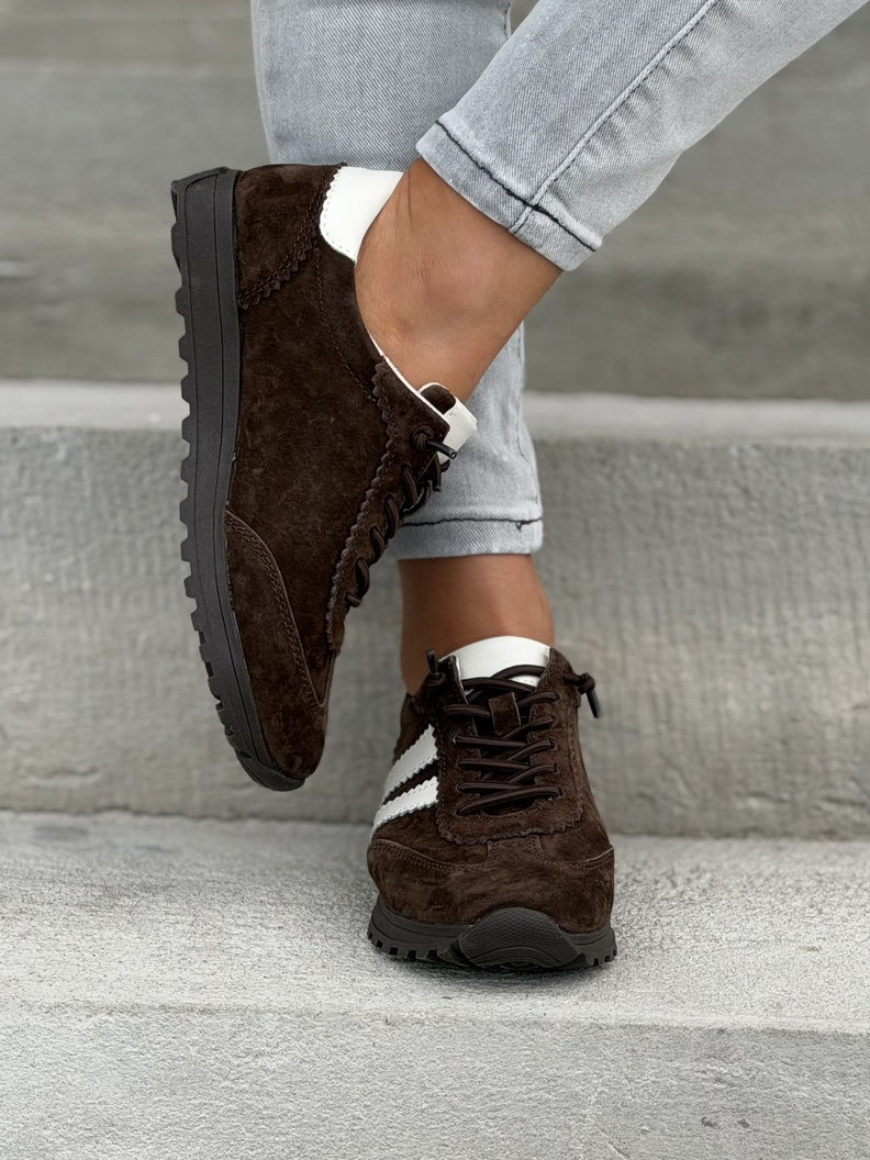 Lekkie sneakersy damskie RIVA brąz beż ze skóry naturalnej - obrazek 5