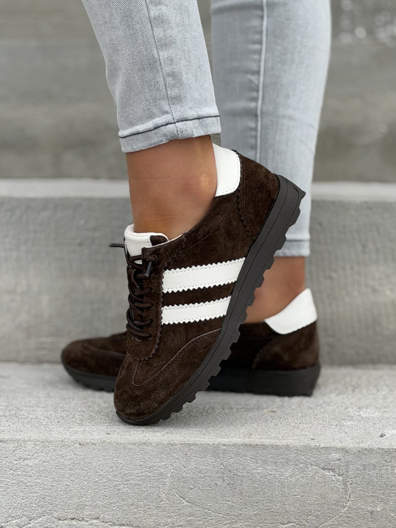 Lekkie sneakersy damskie RIVA brąz beż ze skóry naturalnej - obrazek 7