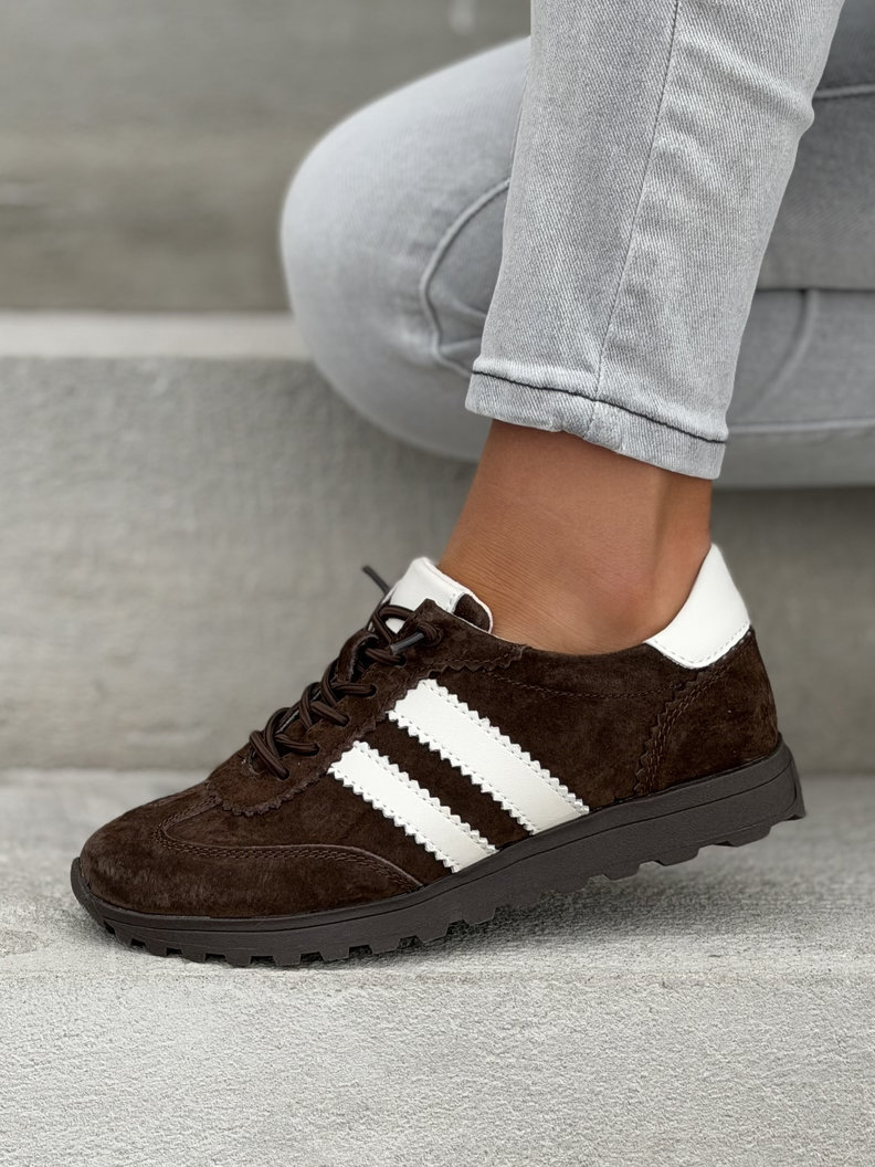 Lekkie sneakersy damskie RIVA brąz beż ze skóry naturalnej - obrazek 8