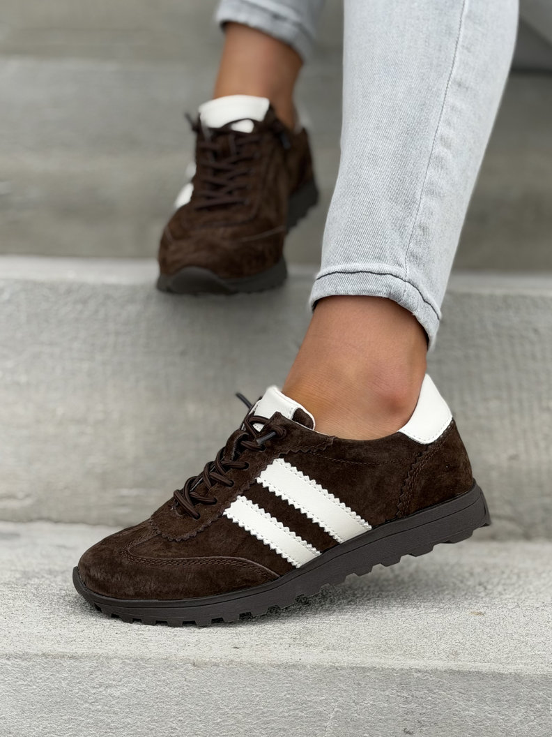 Lekkie sneakersy damskie RIVA brąz beż ze skóry naturalnej - obrazek 3