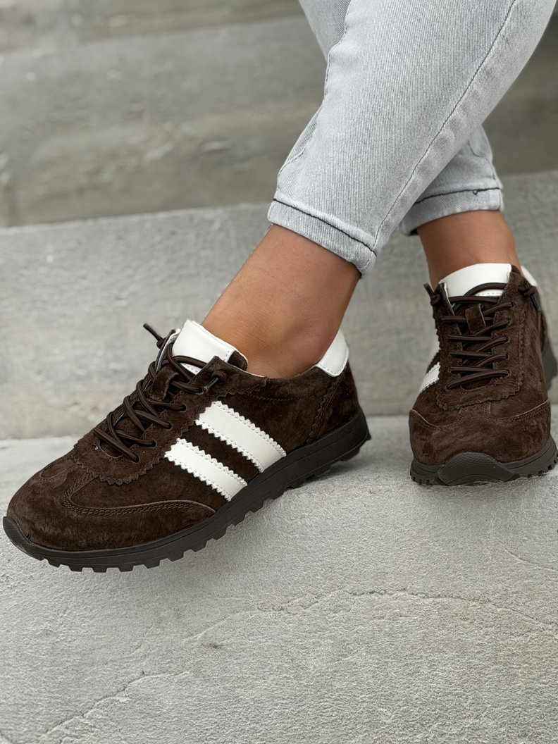 Lekkie sneakersy damskie RIVA brąz beż ze skóry naturalnej