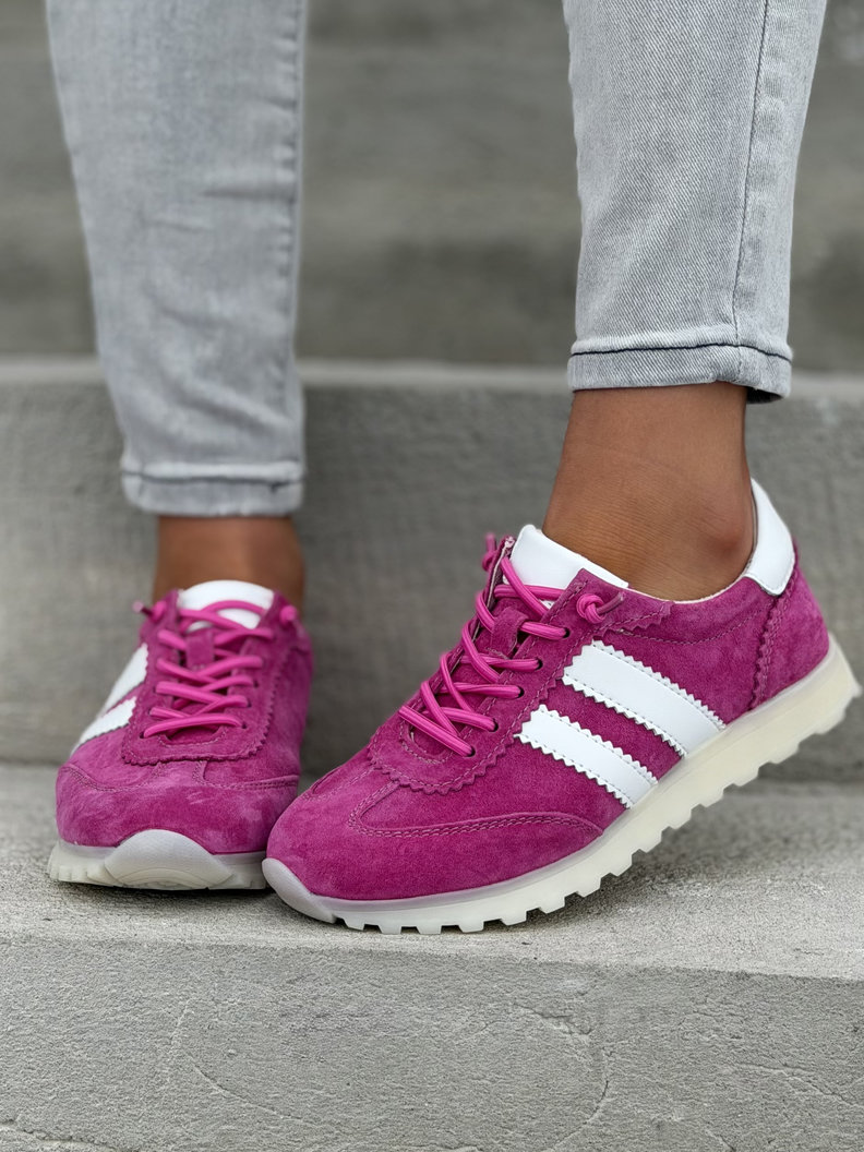 Lekkie sneakersy damskie RIVA fuksjowo białe ze skóry naturalnej - obrazek 8