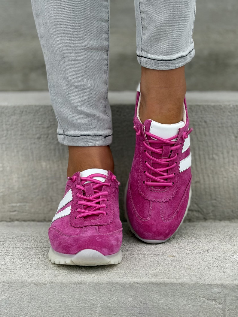 Lekkie sneakersy damskie RIVA fuksjowo białe ze skóry naturalnej - obrazek 4