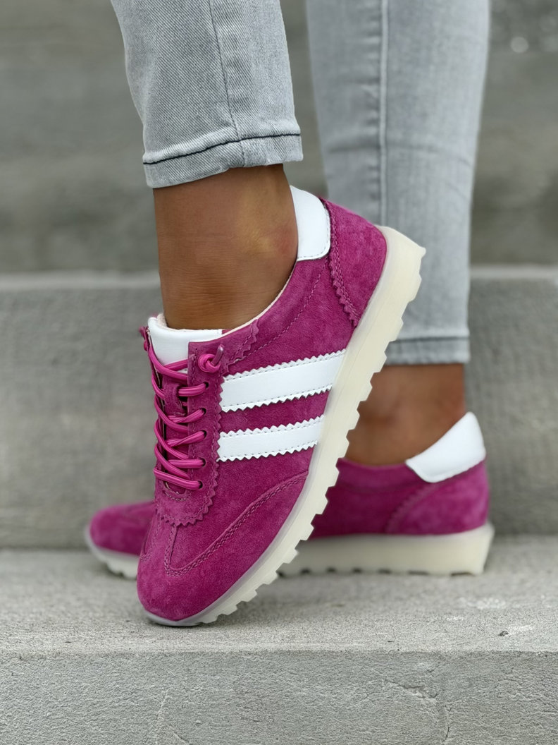 Lekkie sneakersy damskie RIVA fuksjowo białe ze skóry naturalnej - obrazek 6