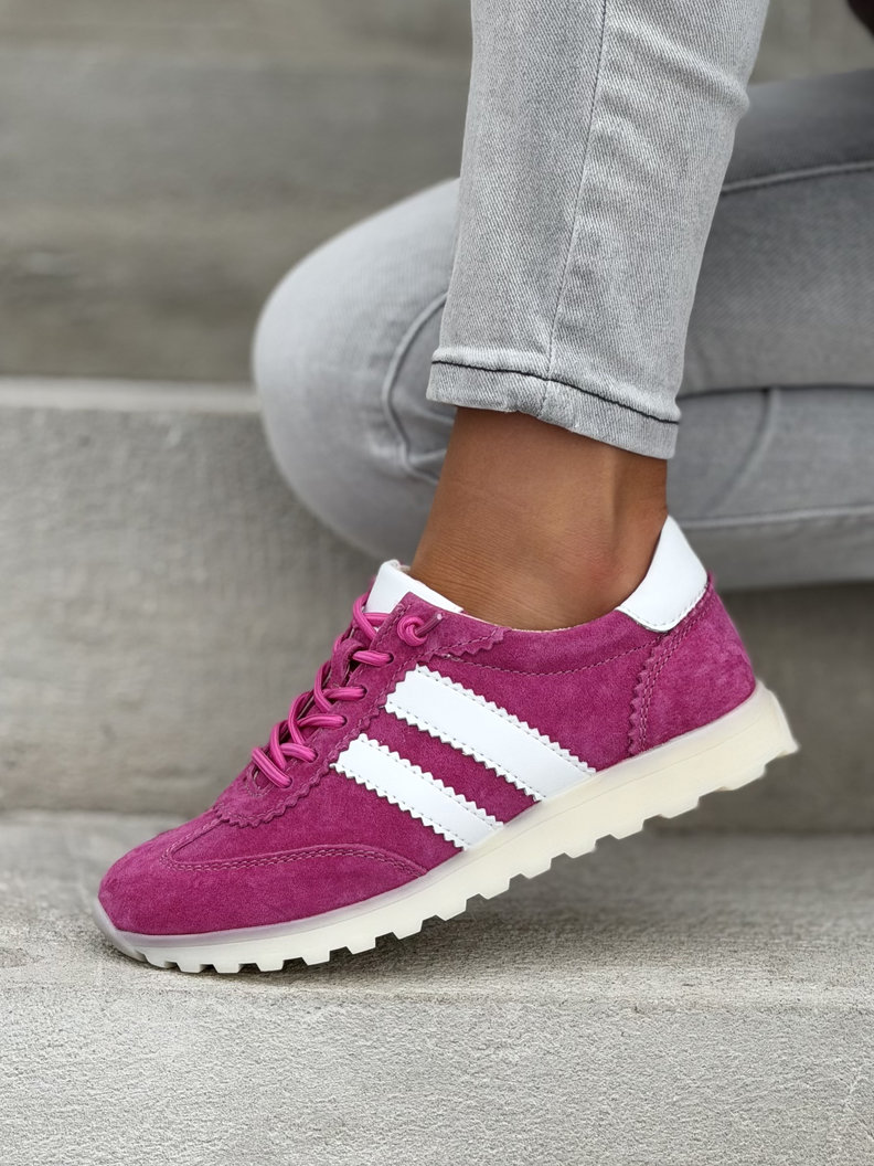 Lekkie sneakersy damskie RIVA fuksjowo białe ze skóry naturalnej - obrazek 5