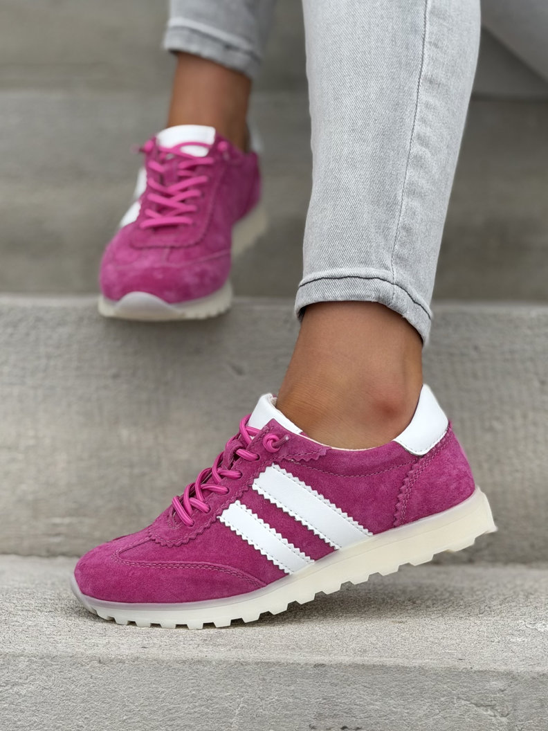 Lekkie sneakersy damskie RIVA fuksjowo białe ze skóry naturalnej - obrazek 2