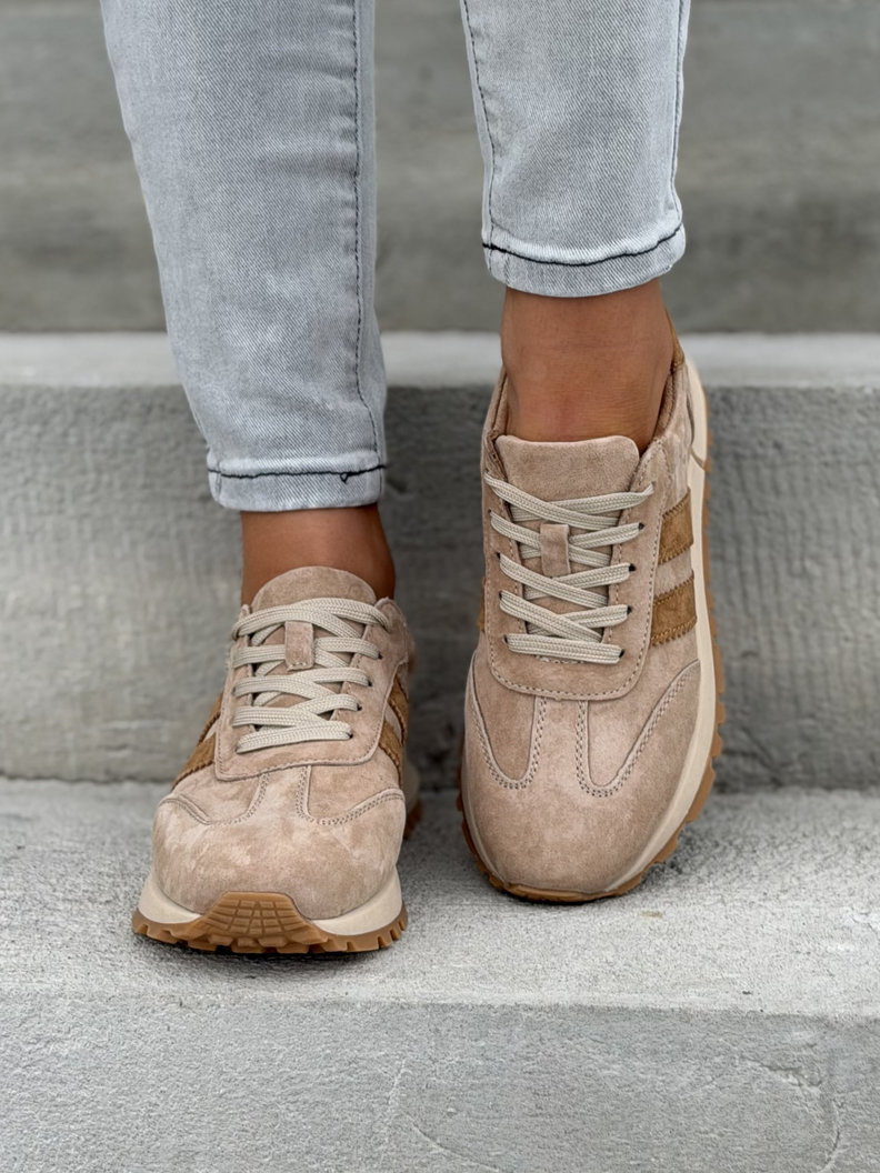 Sneakersy CAPRI SUEDE BEIGE CAMEL skóra naturalna - obrazek 4
