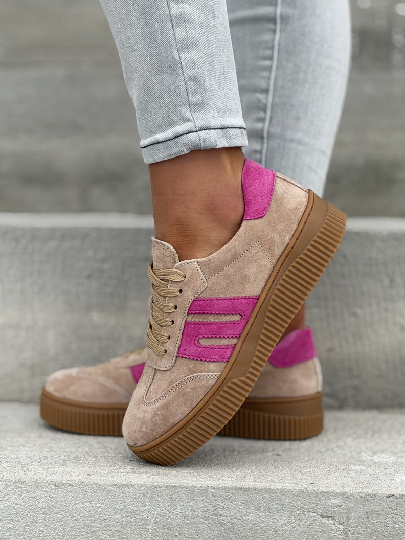 Trampki skórzane na podeszwie 4cm VENI BEIGE FUXIA