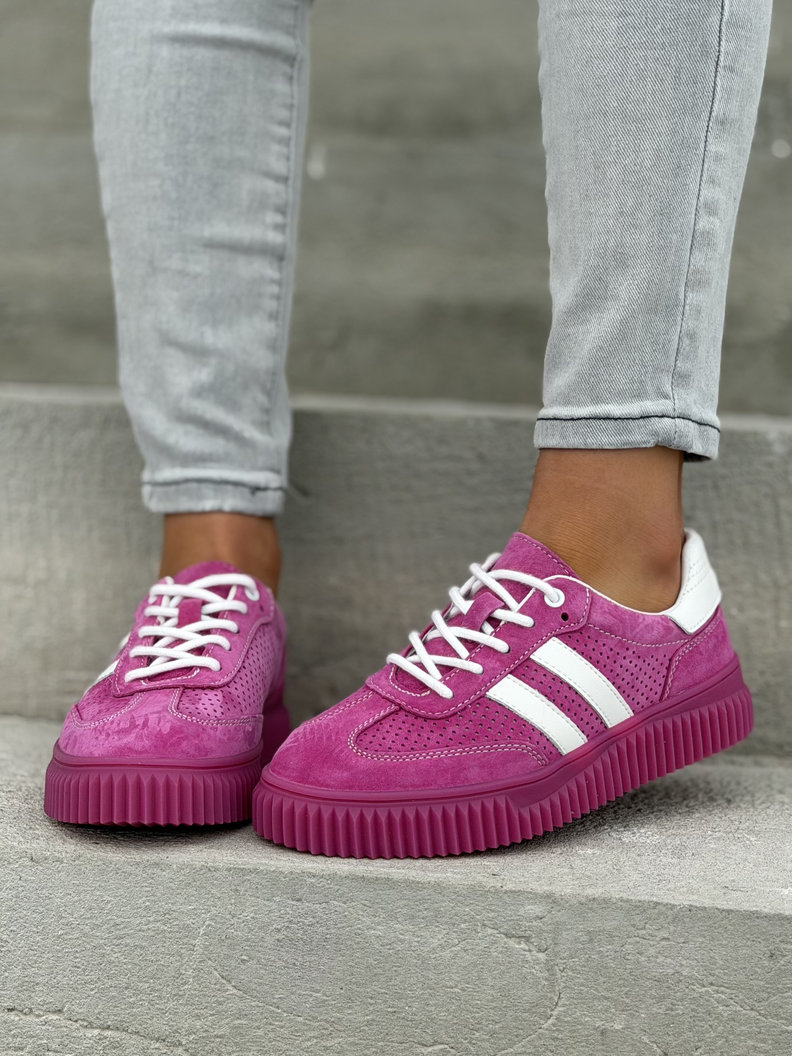 Wygodne trampki SUMMER WALK fuksja na wyższej podeszwie ze skóry naturalnej - obrazek 8