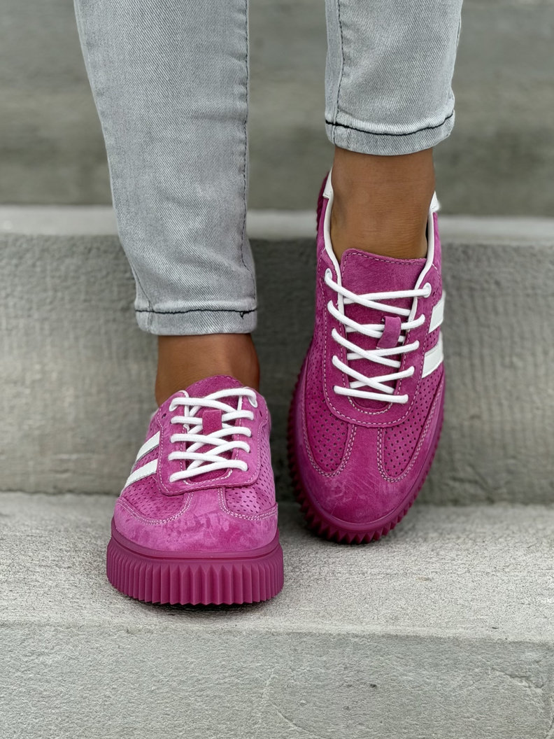 Wygodne trampki SUMMER WALK fuksja na wyższej podeszwie ze skóry naturalnej - obrazek 4