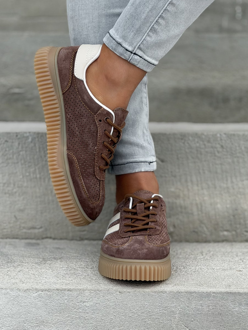 Wygodne trampki SUMMER WALK BRĄZ BEŻ na wyższej podeszwie ze skóry naturalnej - obrazek 7