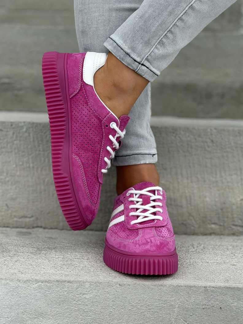 Wygodne trampki SUMMER WALK fuksja na wyższej podeszwie ze skóry naturalnej - obrazek 7