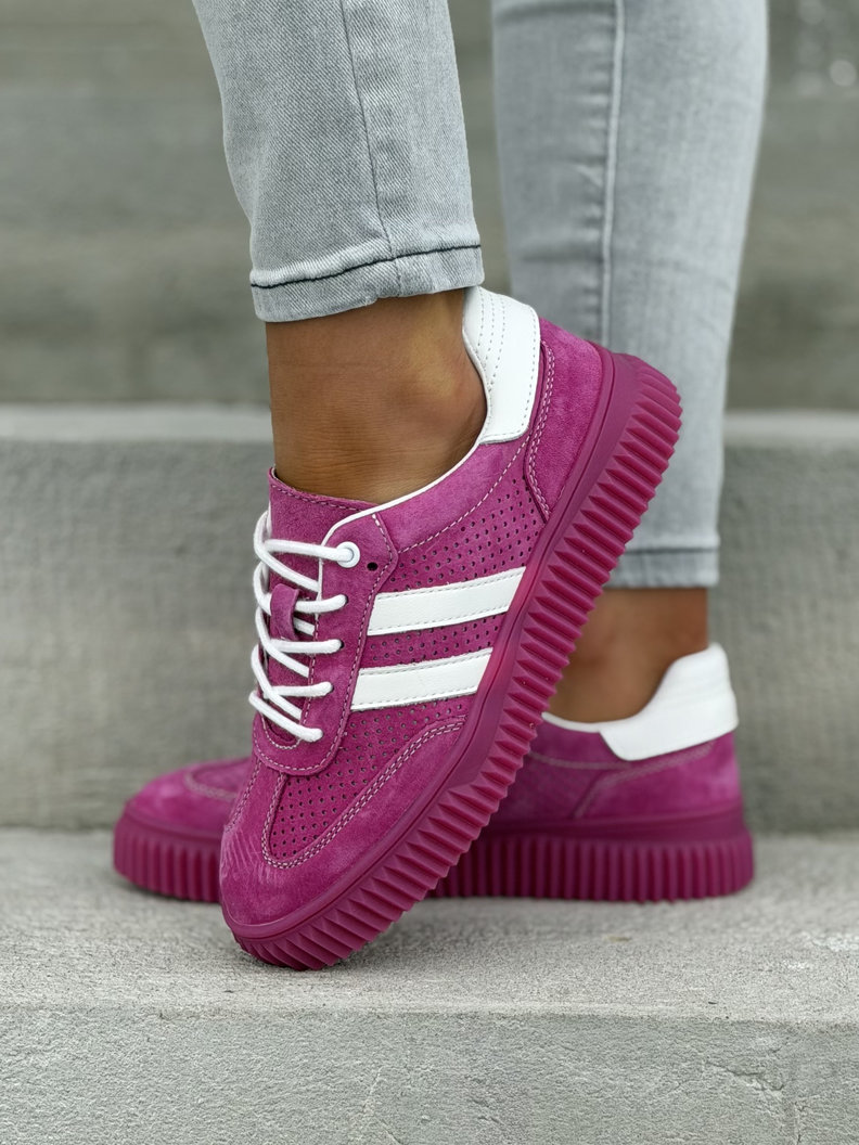 Wygodne trampki SUMMER WALK fuksja na wyższej podeszwie ze skóry naturalnej - obrazek 5