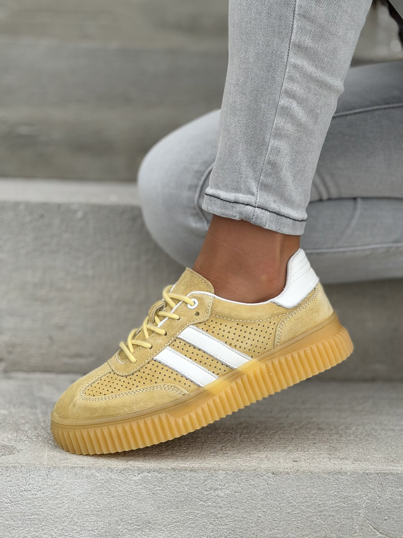 Wygodne trampki SUMMER WALK YELLOW na wyższej podeszwie ze skóry naturalnej - obrazek 7