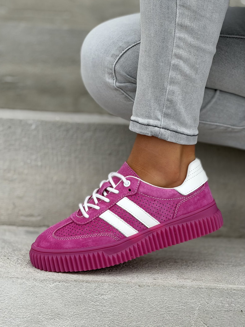 Wygodne trampki SUMMER WALK fuksja na wyższej podeszwie ze skóry naturalnej - obrazek 6