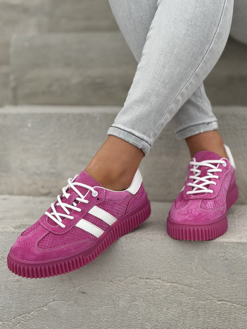 Wygodne trampki SUMMER WALK fuksja na wyższej podeszwie ze skóry naturalnej - obrazek 3