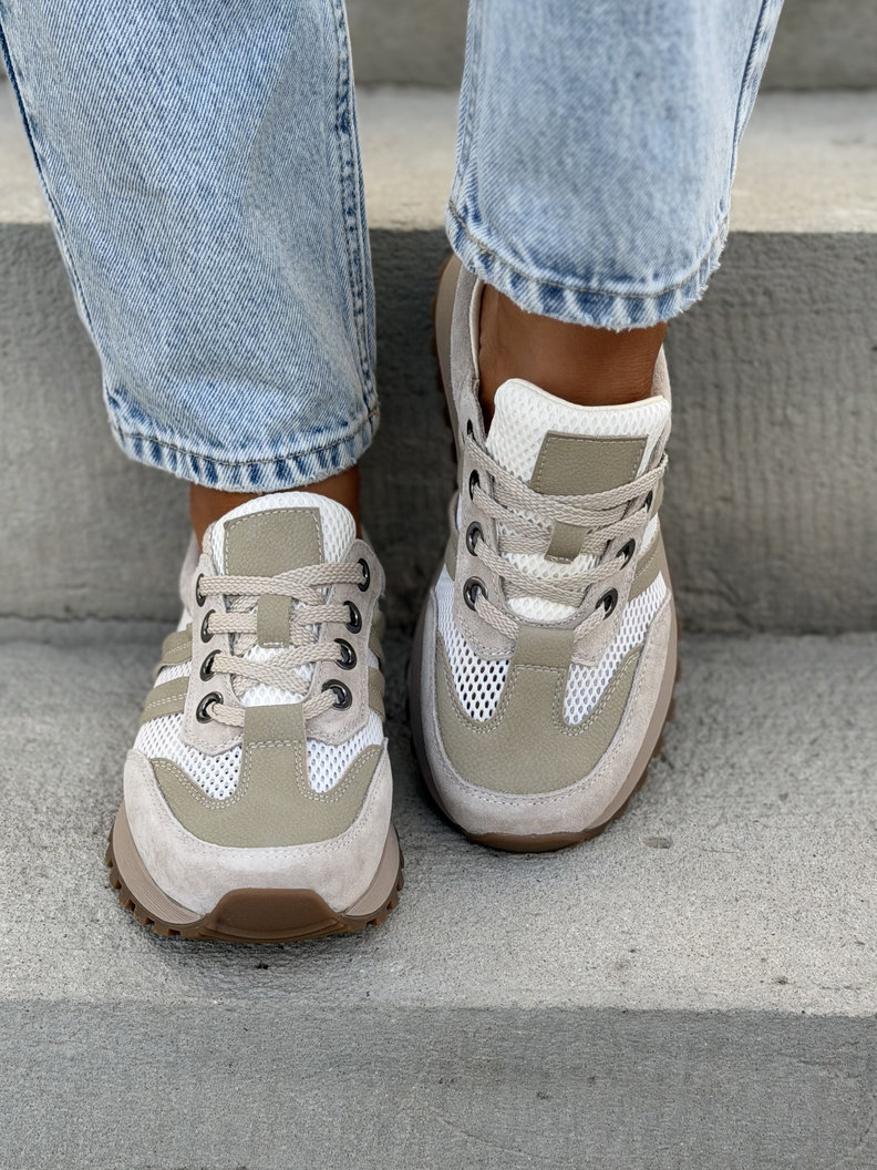 FlyMesh BEIGE sneakersy z siatką bardzo lekkie skóra naturalna - obrazek 7