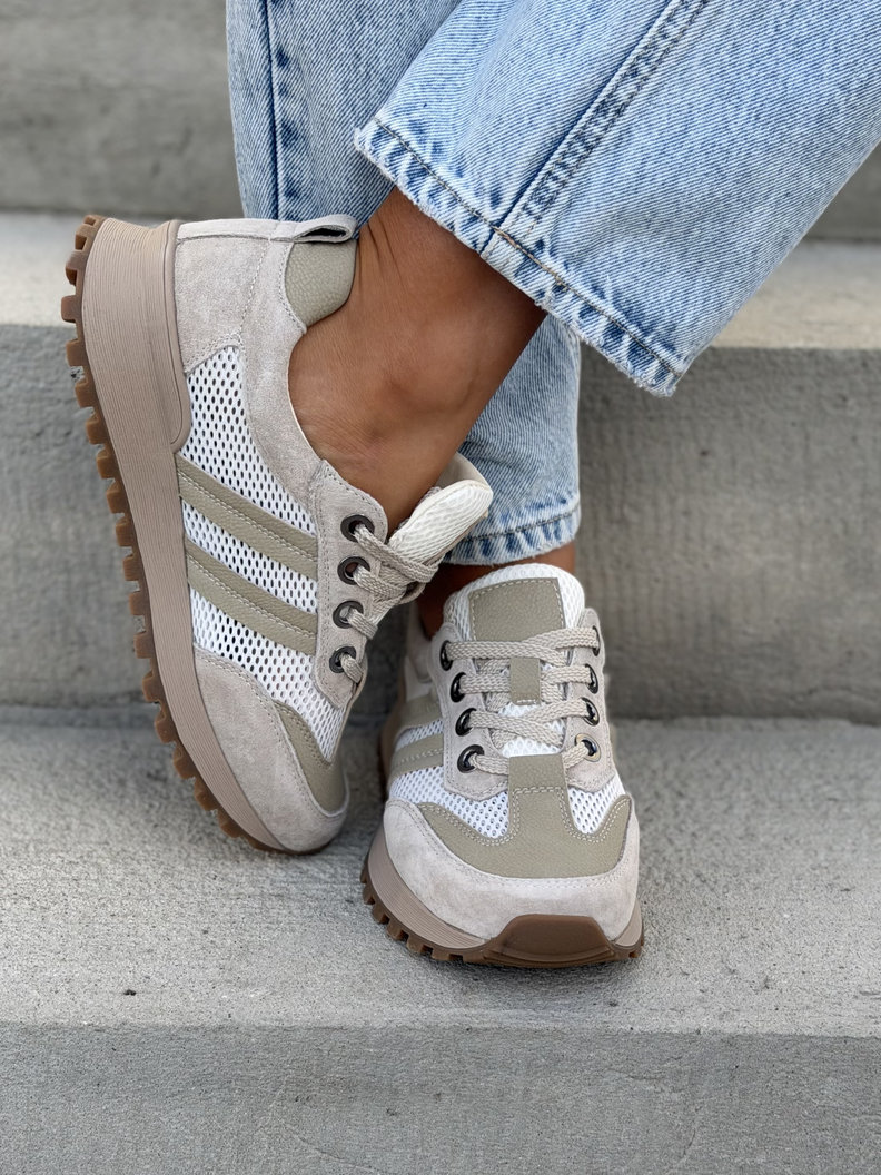 FlyMesh BEIGE sneakersy z siatką bardzo lekkie skóra naturalna - obrazek 5