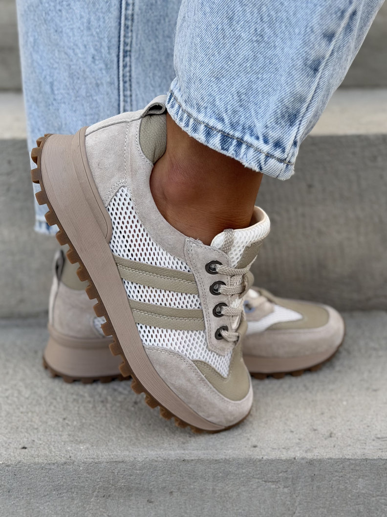 FlyMesh BEIGE sneakersy z siatką bardzo lekkie skóra naturalna - obrazek 6