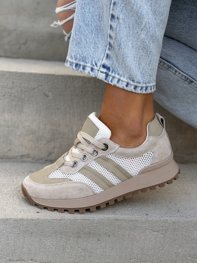 FlyMesh BEIGE sneakersy z siatką bardzo lekkie skóra naturalna