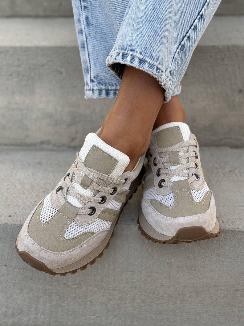 FlyMesh BEIGE sneakersy z siatką bardzo lekkie skóra naturalna - obrazek 8